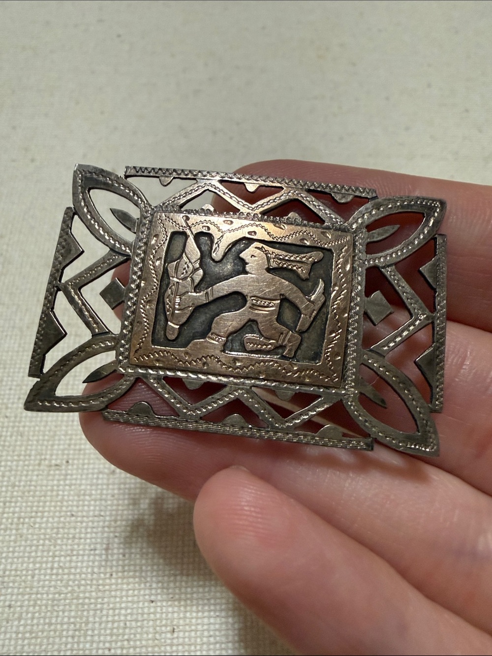 Sterling Silver 900 Guatemala Native Pendant Brooch